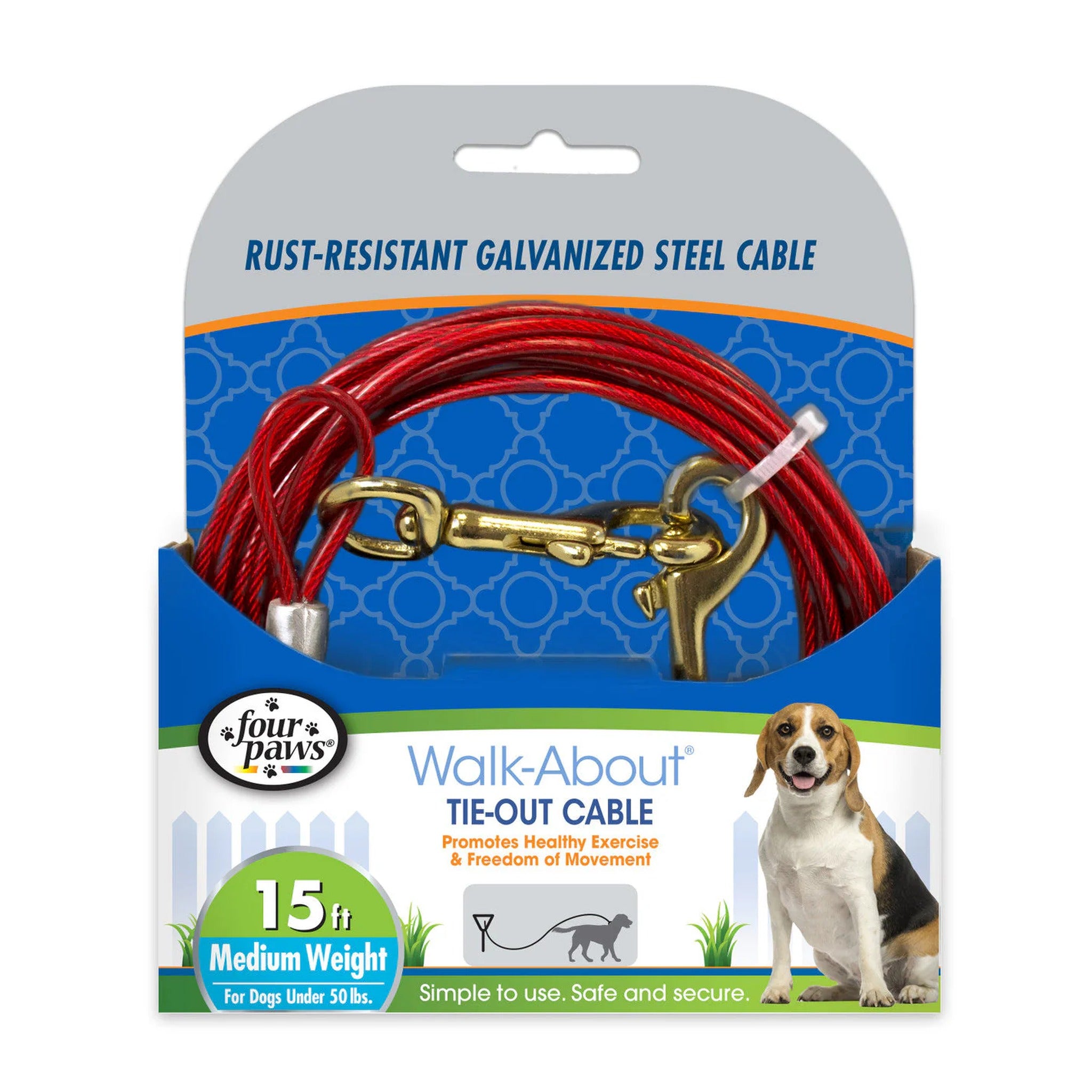 Tie Out Cable 15ft Medium/ Red